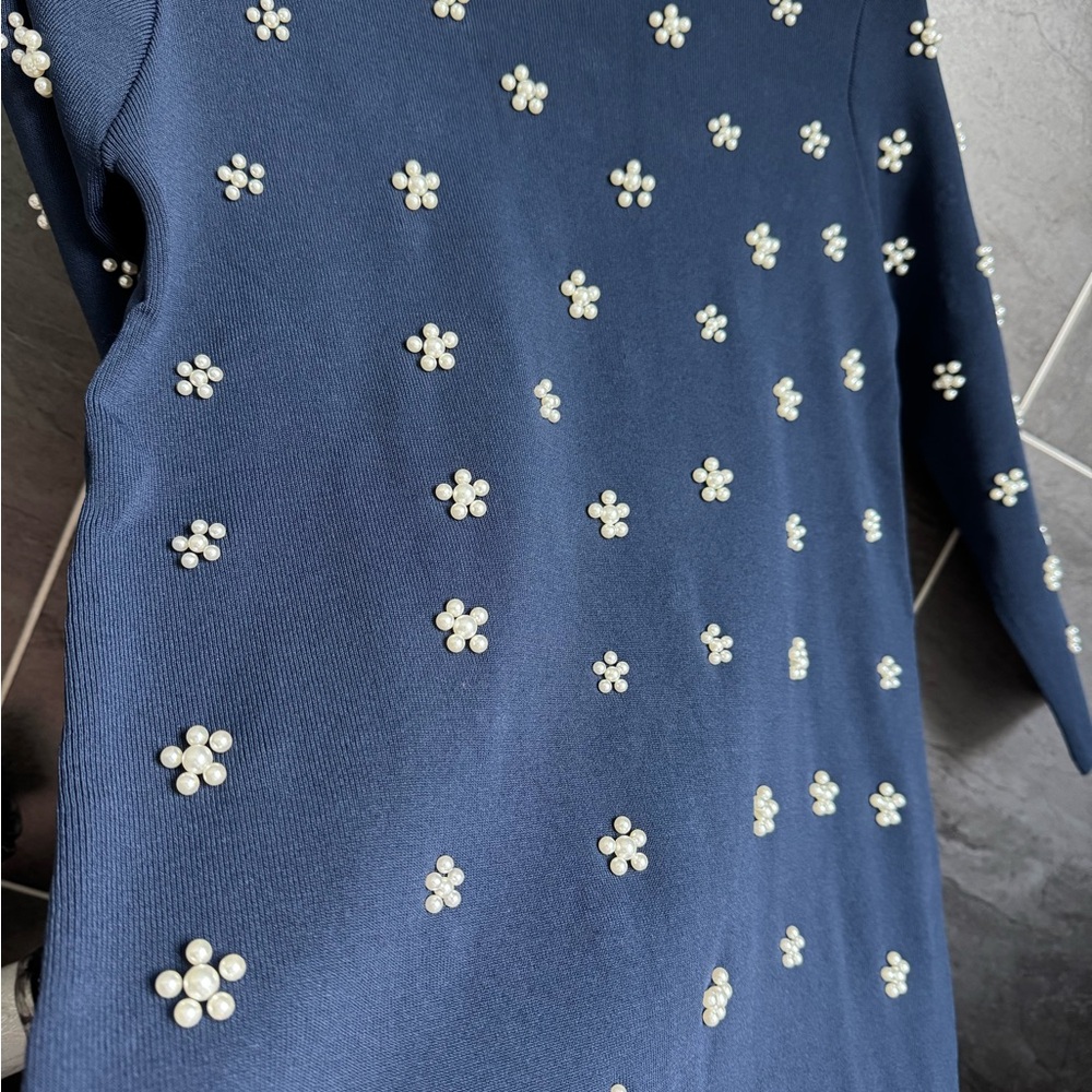 Zara Navy Mini Dress with Pearl Embellishments